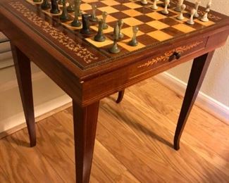 Mahogany and marquetry neoclassical style chess table