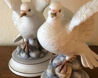 Collection of vintage porcelain figurines including pair of Andrea by Sadek “White Doves”