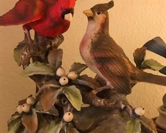 Collection of vintage porcelain figurines including Andrea by Sadek “Cardinals”