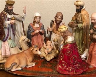 Lefton 9-pc hand-painted porcelain nativity set