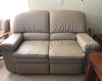 Pair of Italian leather loveseats with double recliners