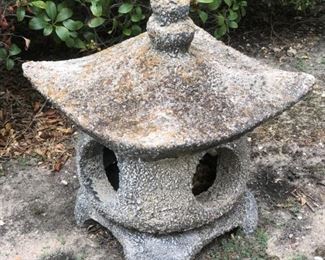 Lots of garden décor including concrete pagoda lantern, etc