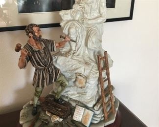Huge 27" Capodimonte "CORTESE" Sculpture MICHELANGELO SCULPTING DAVID