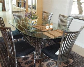 Johnson Casual Furn. Table with 6 Chairs glass top polished chrome
