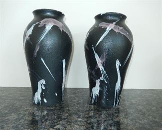 Pair of black & pink vases 