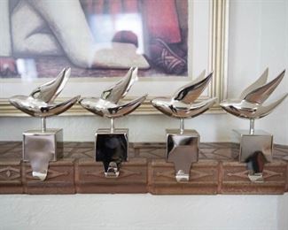 Crate and Barrel Silver Dove Christmas Stocking Holders