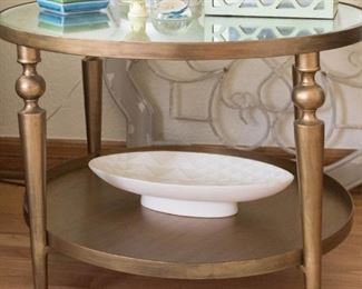 Round Gold 2 Tier Side Table With Mirrored Top