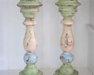 Rustic Multi Colored Wooden Candlestick Holders