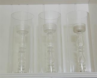 Set of 3 Clear Glass Tall Candle Holders