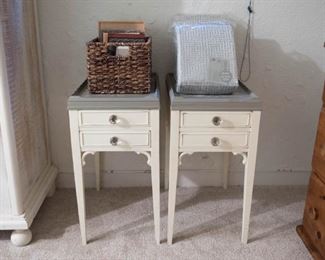 West Elm Grey Curtains, Picture Frames and Pair of Painted Night Stands