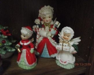 Very old figurines -  Lady with 2 girls holiday shopping figurines