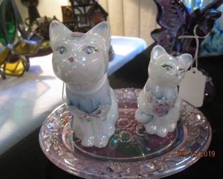 Fenton - 3 piece kitty cats - handpainted and signed