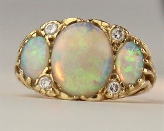 Fiery Opal and Diamond Ring