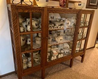 Unmarked Charles Stickley 3 Door Mission China Cabinet, Large Collection of Halls Silhouette China
