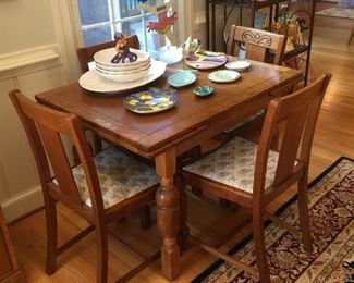 Antique English Oak Draw Leaf Table and 4 Chairs
