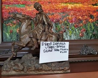 Russian Bronze...auctions between $3000 to $6000...
Get it here for so much less!!! Eugeny (Evgeny) Ivanovich Naps and yes it is signed!