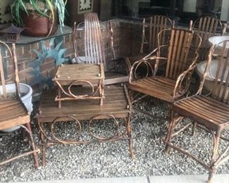 HICKORY CRAFTED TWIG FURNITURE 4 SIDE 1 ARM 1 ROCKER 1 END TABLE AND COFFEE TABLE