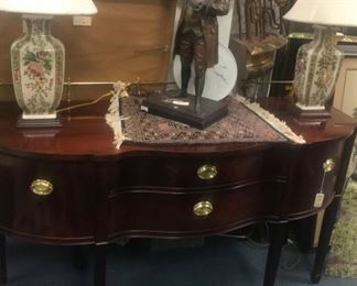 MATCHING THOMASVILLE SIDE BOARD WITH BRASS GALLEY RAIL