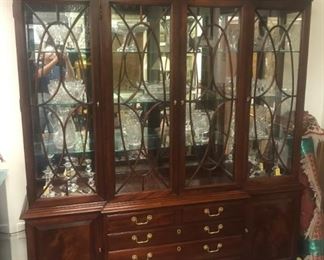 THOMASVILLE MATCHING CHINA CABINET SIZE 78'' W 16''D 91'' HT MIRRORED BACK GLASS SHELF LIGHTED