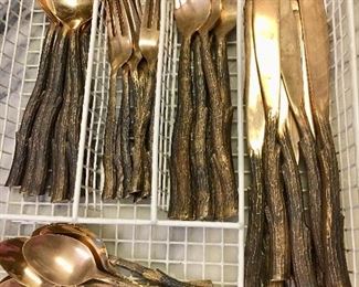 Set of interesting solid brass flatware of a ‘twig/woodland’ motif