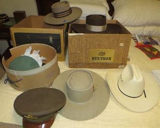 Vintage Stetson hats plus an old Girl Scouts and WWII Military Cap.