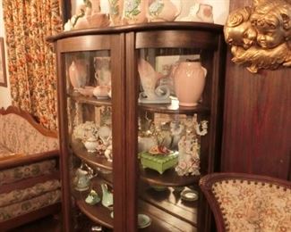 Oak Bowfront China Cabinet, with original glass 54"W