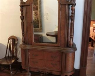 Depression-era  Walnut Cabinet w/ mirrored door, unusual piece.