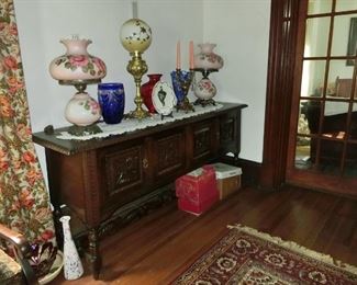 Nice grouping of lamps and art glass.