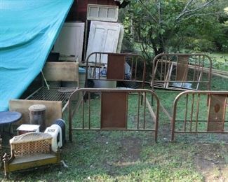 Assorted Iron Beds and Vintage Heaters