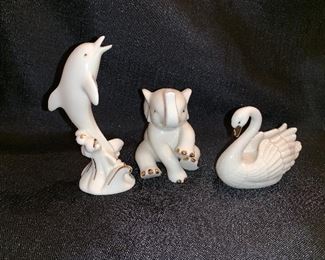 Lenox figurines - dolphin, elephant, swan