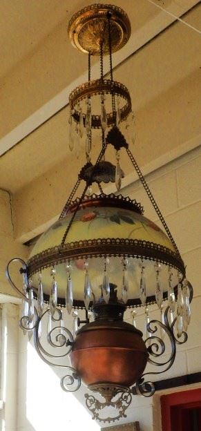 Antique hanging oil lamp - never been electrified