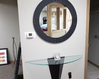 mirror and wall mounted black table 