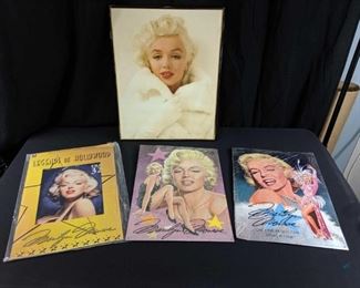 Marilyn Monroe collectibles - 3 metal posters and one framed print