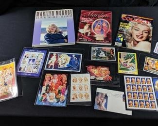 Marilyn Monroe coffee table book, price catalog and stamps