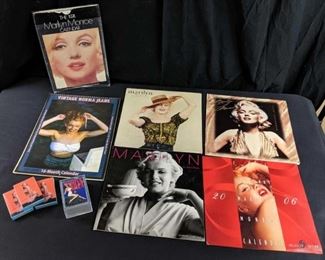 Marilyn Monroe calendars, playing cards, trading cards and stamps