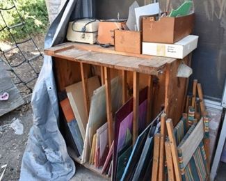 Stained glass pieces and diamond rotary tools for carving. Additional completed stained glass works inside the residence.