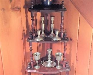 Cloisonné vase and pewter collection (corner shelf not for sale)