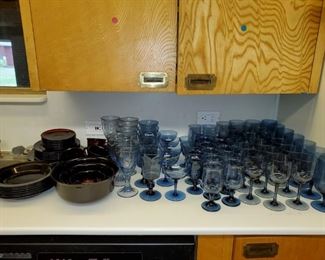 Blue and red glassware 