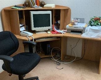 Desk, chair, printer
