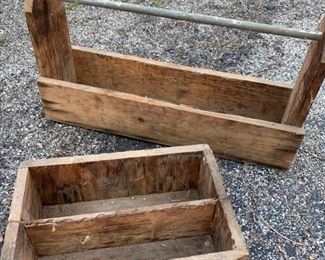 Primitive toolbox and and wooden crate...