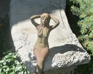 Mermaid Yard Statue and Concrete Bench