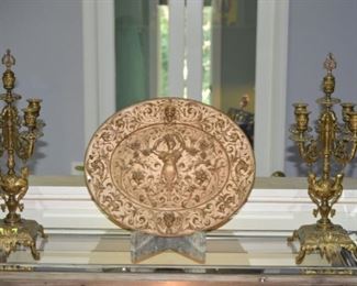 Solid Bronze Wall Relief and Bronze Candelabras