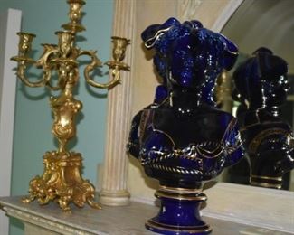 French Bust and Brass Candelabra