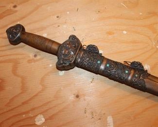 Antique Chinese ceremonial short sword w/ copper scabbard