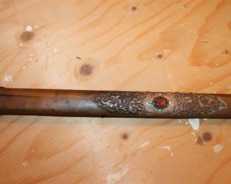 Antique Chinese ceremonial short sword w/ copper scabbard