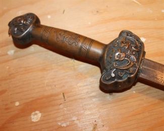 Antique Chinese ceremonial short sword w/ copper scabbard