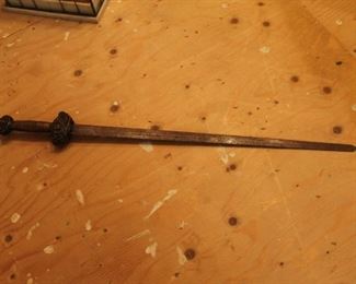 Antique Chinese ceremonial short sword w/ copper scabbard