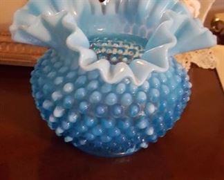 Blue opalescent bowl