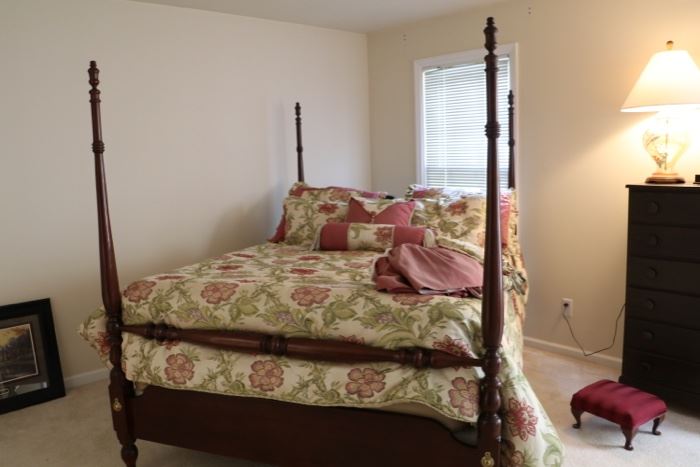 queen size bed, all wood with rails