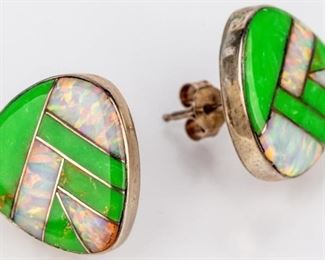 Lot 75 - Jewelry Sterling Silver Opal Pierced Earrings